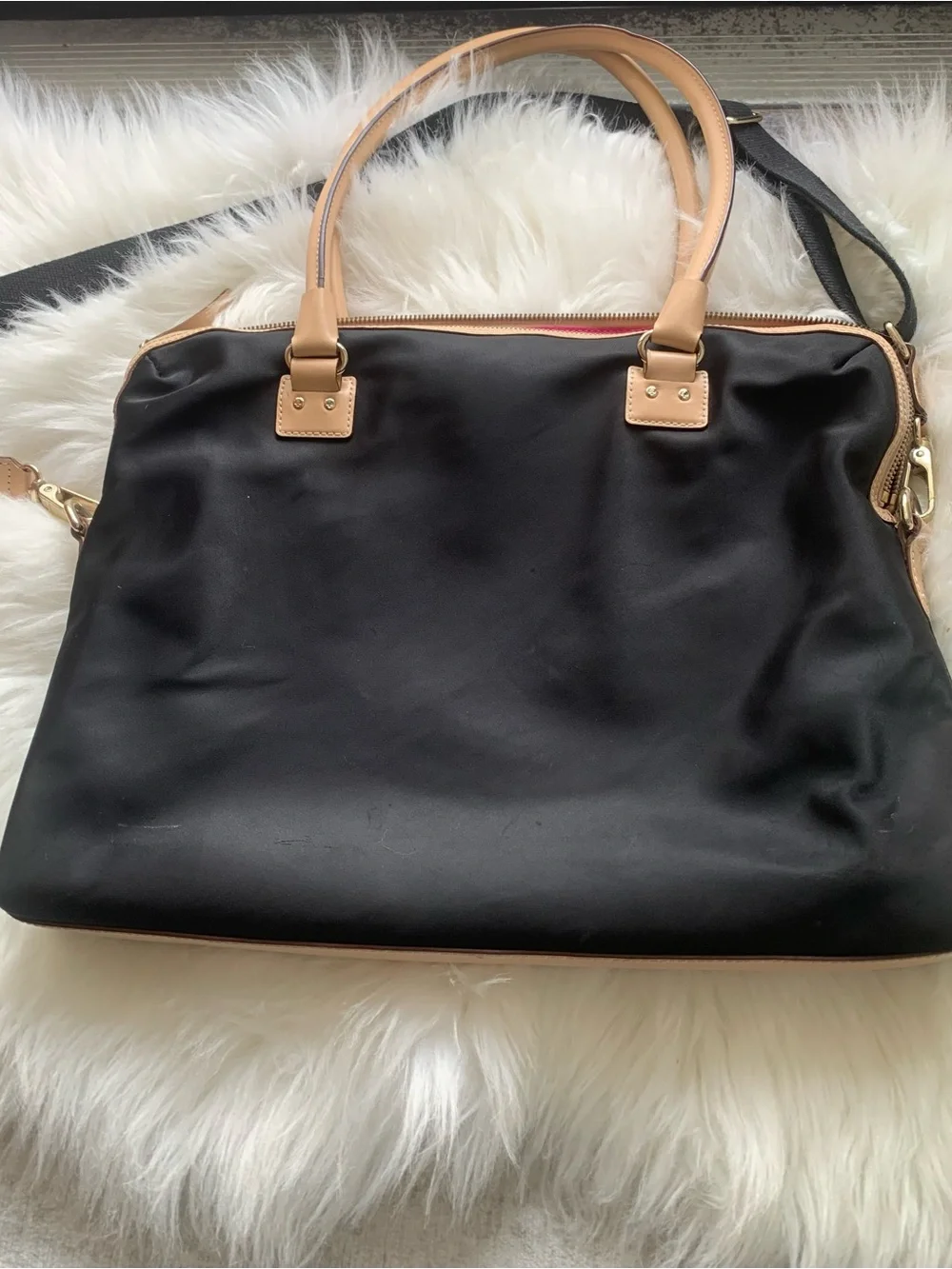 Kate Spade Large Black Nylon Laptop Bag Adjustable Strap, Multi Pocket Storage